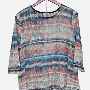 Multiples Open Weave Multicolor Knit Top Womens Size Petite XL